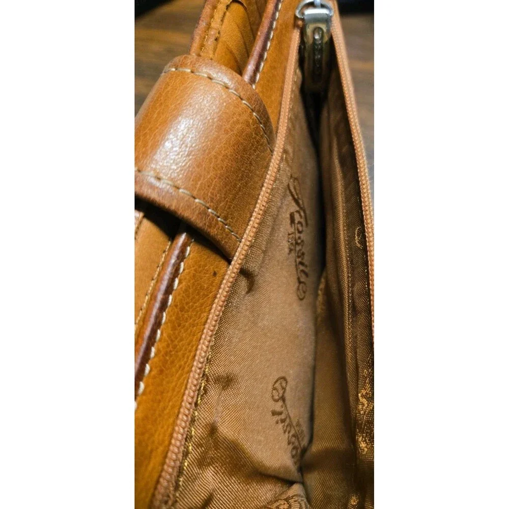 Vintage Fossil Brown Leather Trifold Checkbook Wallet Clutch Pen Loop Y2K
